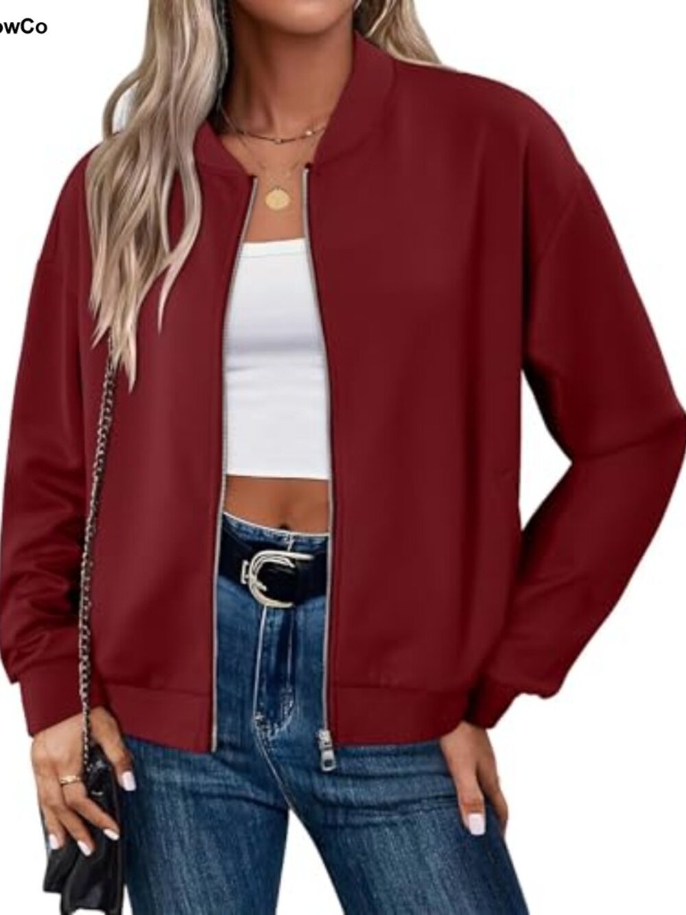 Womens Zip Up Bomber Jacket Long Sleeve Cropped Sweatshirt Button Down Fall